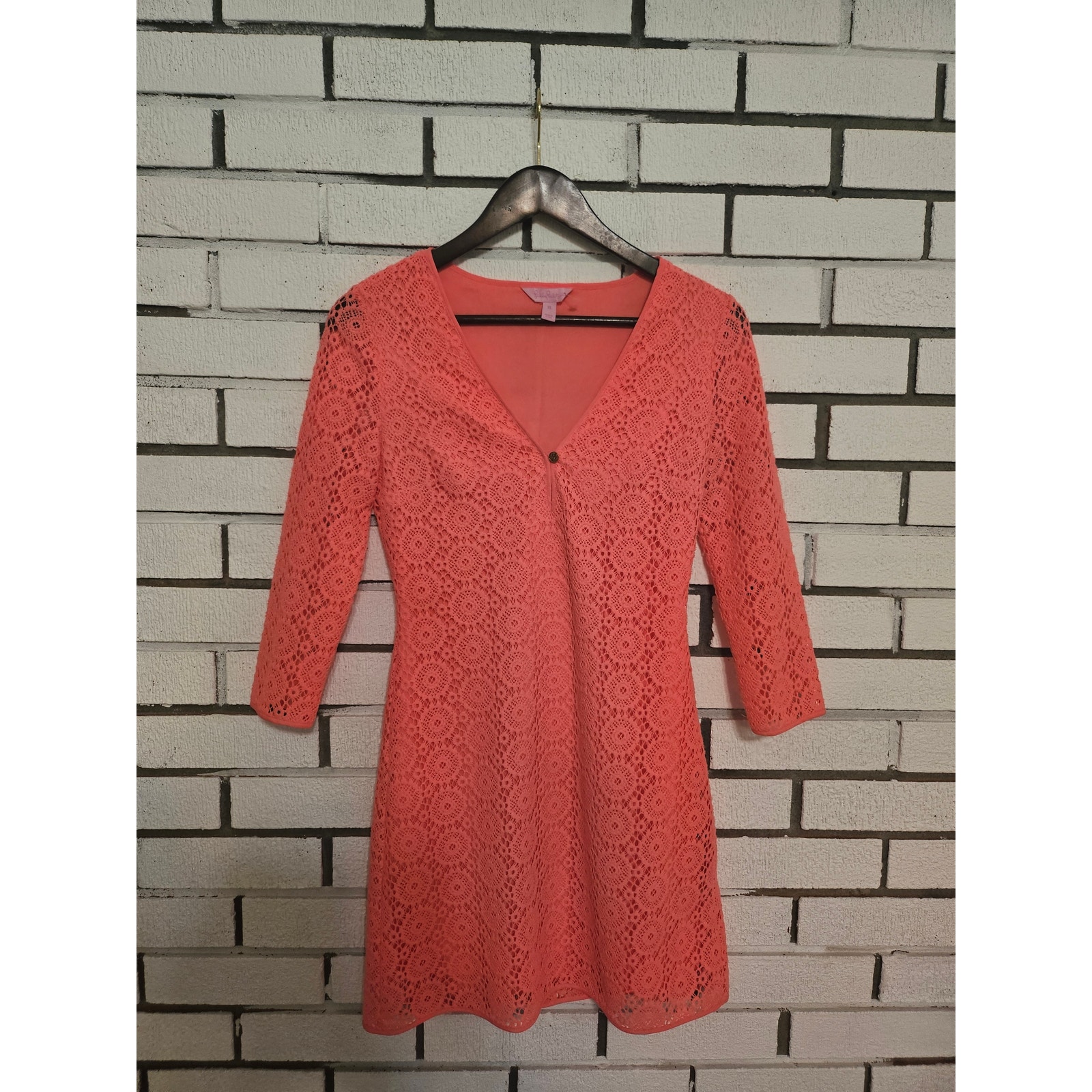 Lilly Pulitzer Coral Lace Fitted Dress Xs